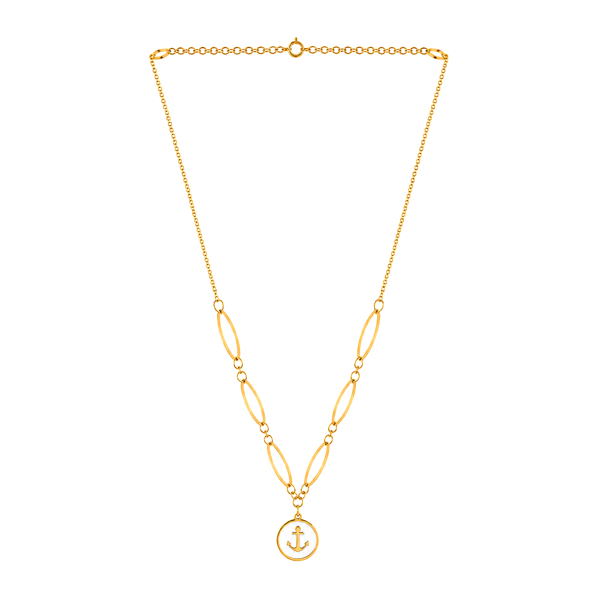 18K Gold Necklace with Red Oval Pendnat