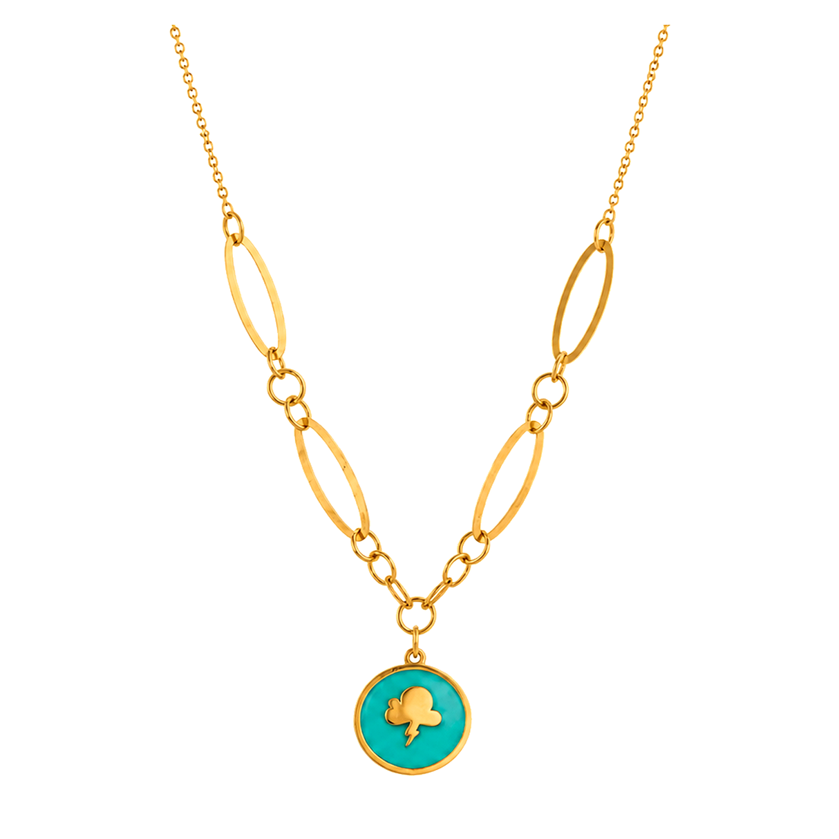 18K Gold Necklace Turquoise Charm Design