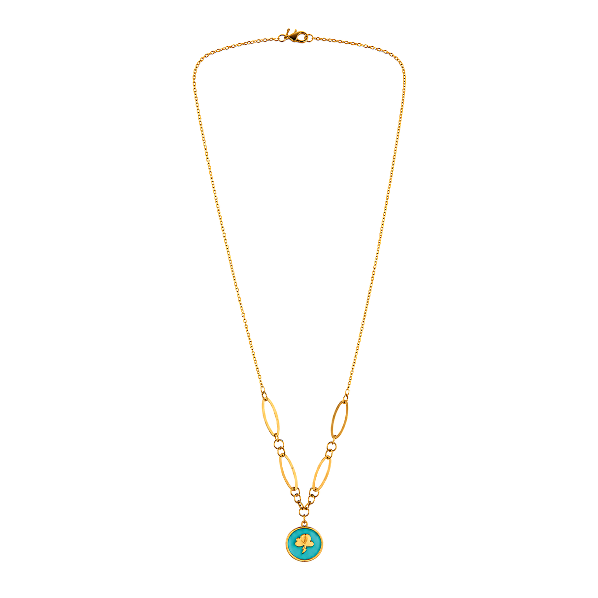 18K Gold Necklace Turquoise Charm Design