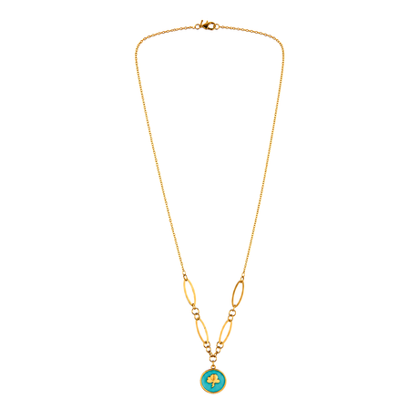 18K Gold Necklace Turquoise Charm Design