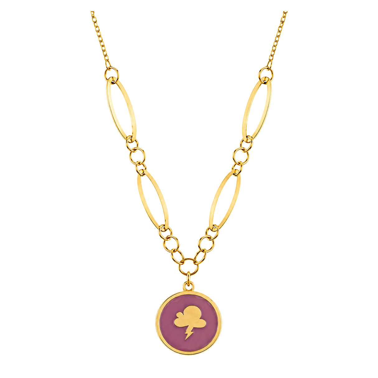 18K Gold Necklace Pink Rose Design