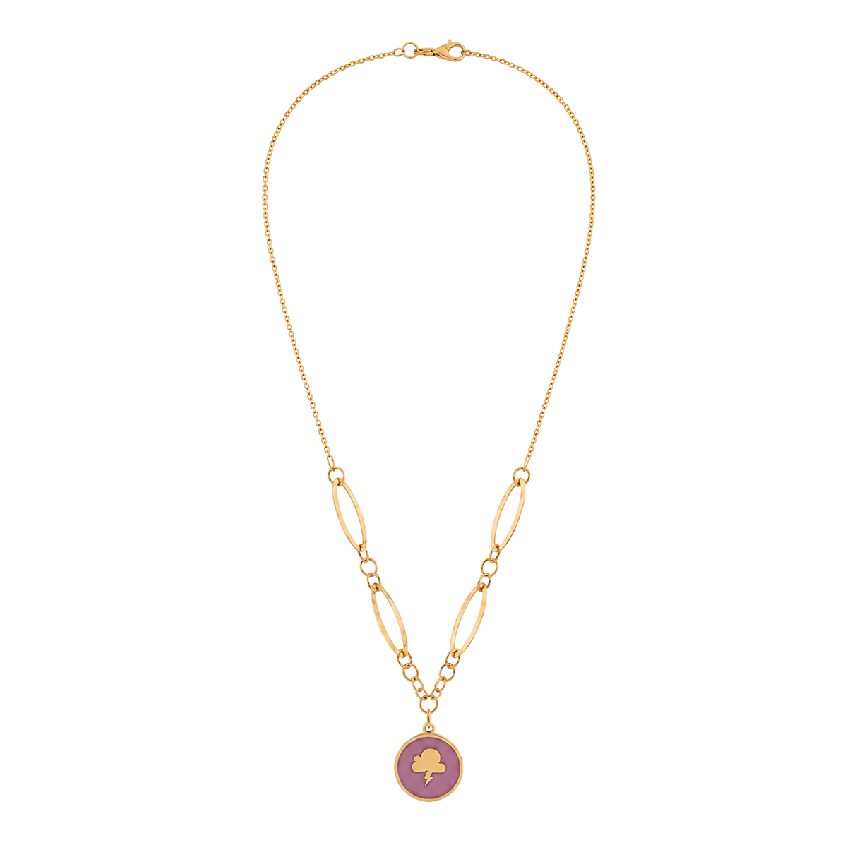 18K Gold Necklace Pink Rose Design