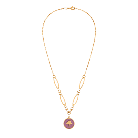 18K Gold Necklace Pink Rose Design
