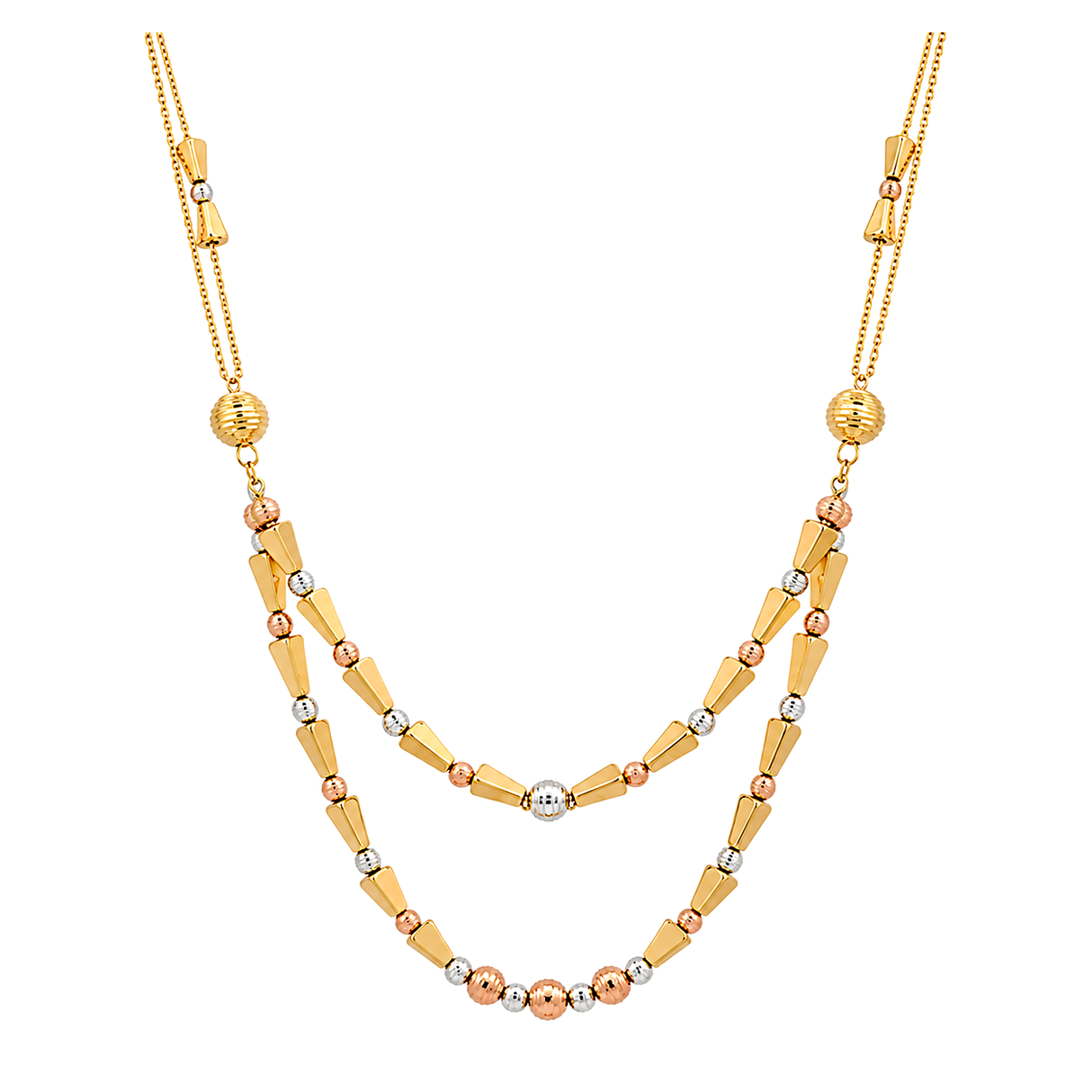 18K Gold Necklace Double Interlocking Layers Design