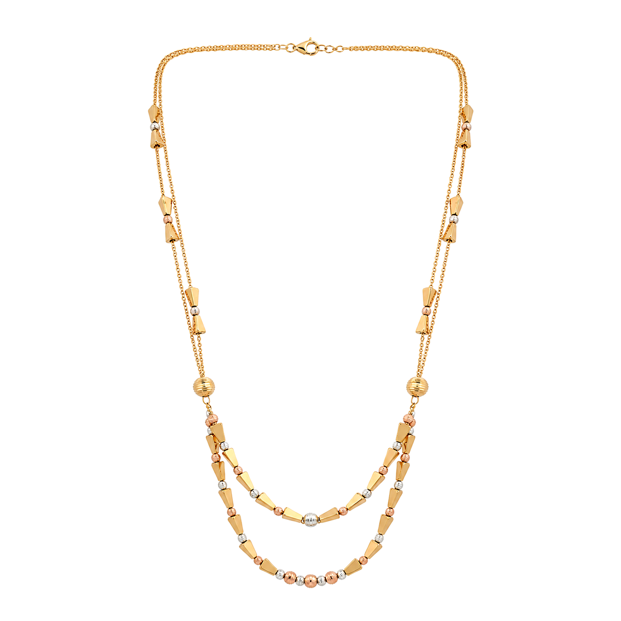 18K Gold Necklace Double Interlocking Layers Design