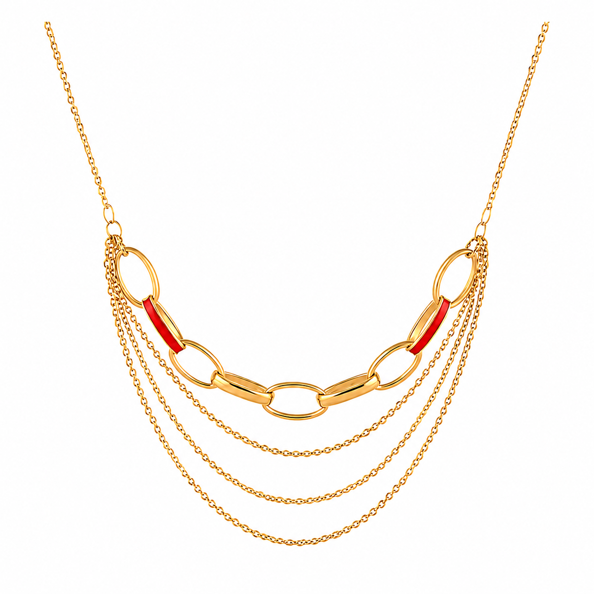 18K Gold Necklace with Red Interlock Design