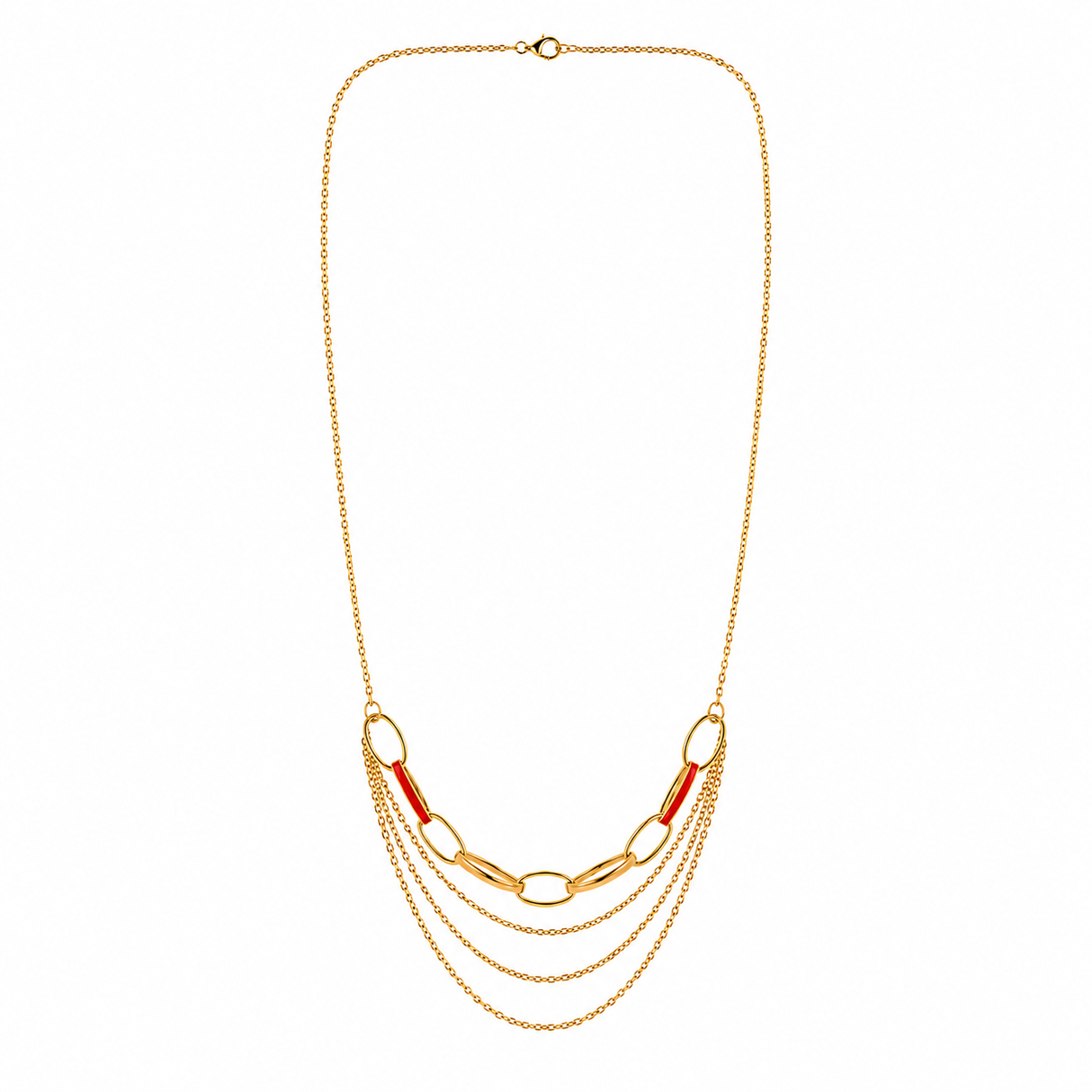 18K Gold Necklace with Red Interlock Design