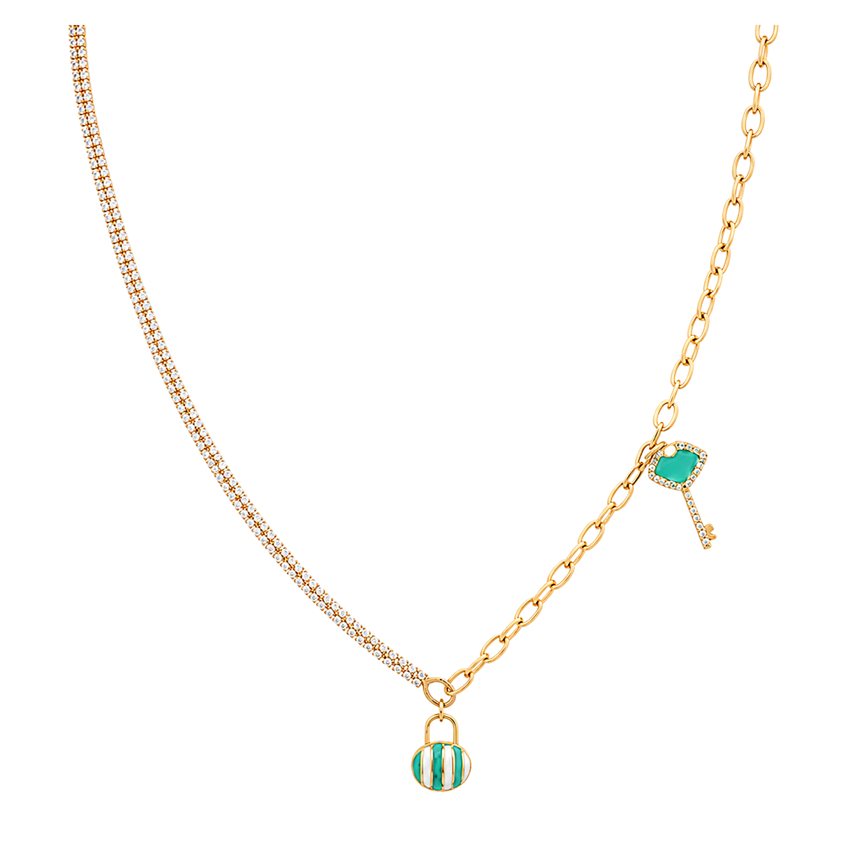 18K Gold Necklace Heart Key Design