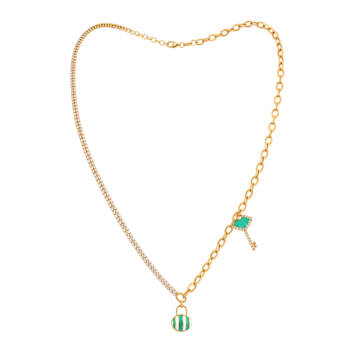 18K Gold Necklace Heart Key Design