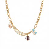 18K Gold Necklace with Comfortable Colorful Pendant