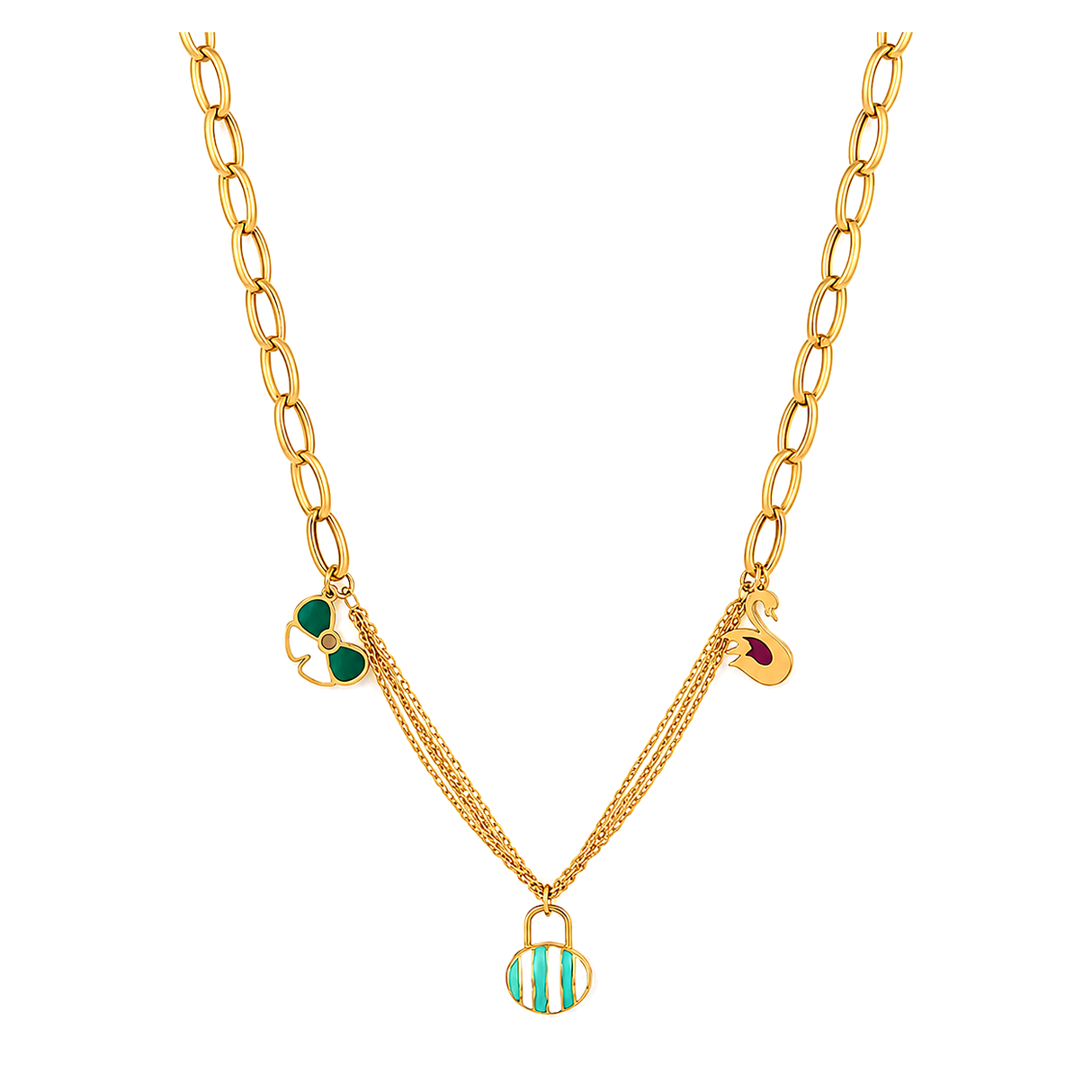18K Gold Necklace with Colorful Pendants