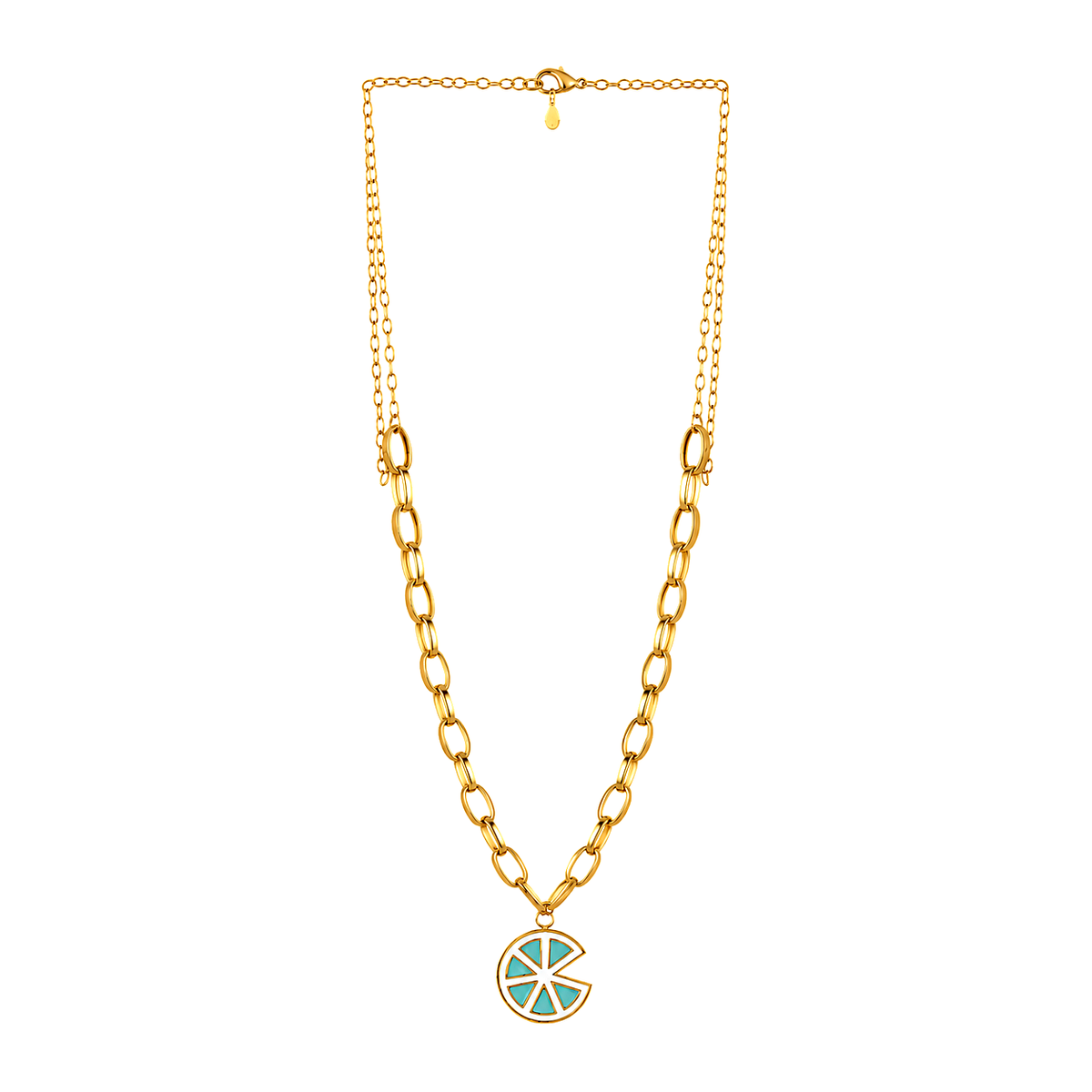 18K Gold Necklace with Colorful Pendant
