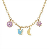 18K Gold Necklace with Assorted Painted Pendants