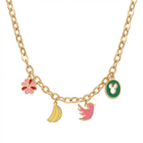 18K Gold Necklace with Colorful Painted Pendants