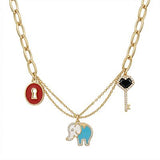 18K Gold Necklace with Rings and Assorted Pendants