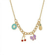 18K Gold Necklace with Colorful Dangling Pendants