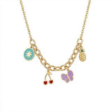 18K Gold Necklace with Colorful Dangling Pendants