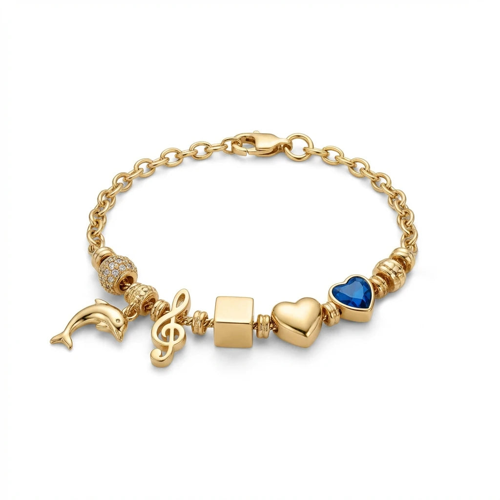 18K Gold Bracelet with Multiple Pendants Design
