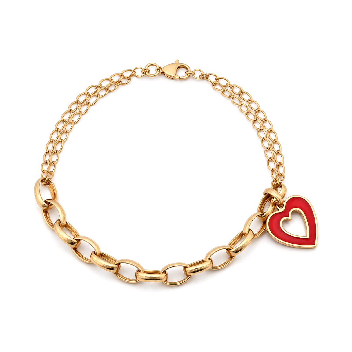 18K Chain Bracelet with Hollow Heart Design In Red