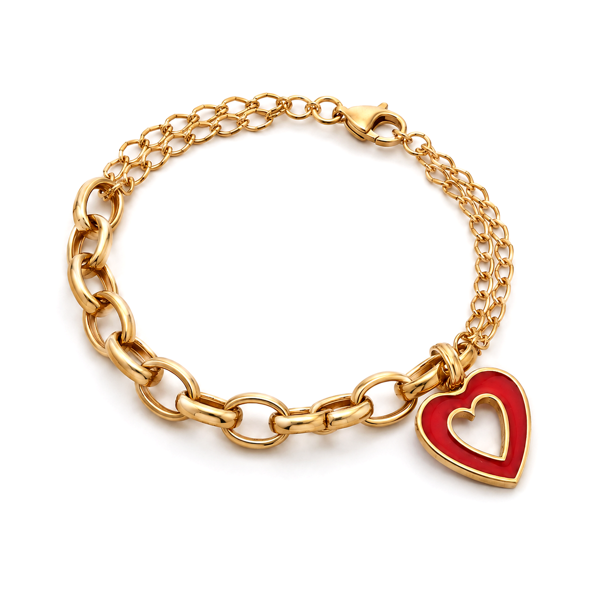 18K Chain Bracelet with Hollow Heart Design In Red