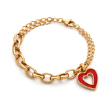 18K Chain Bracelet with Hollow Heart Design In Red