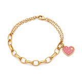 18K Chain Bracelet with Heart Design In Pink