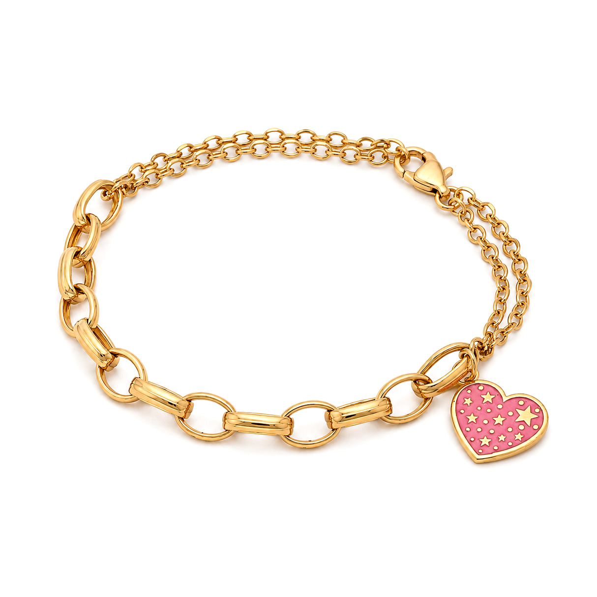 18K Chain Bracelet with Heart Design In Pink