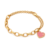 18K Chain Bracelet with Heart Design In Pink