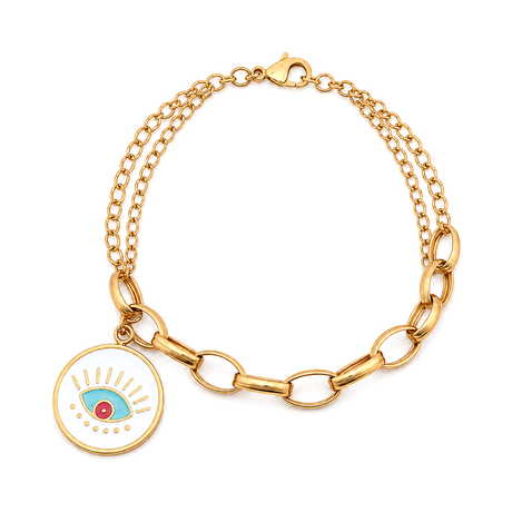 18K Chain Bracelet with Evil Eye Design In Blue