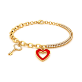 18K Gold Kids Chain Bracelet Heart and Key Design