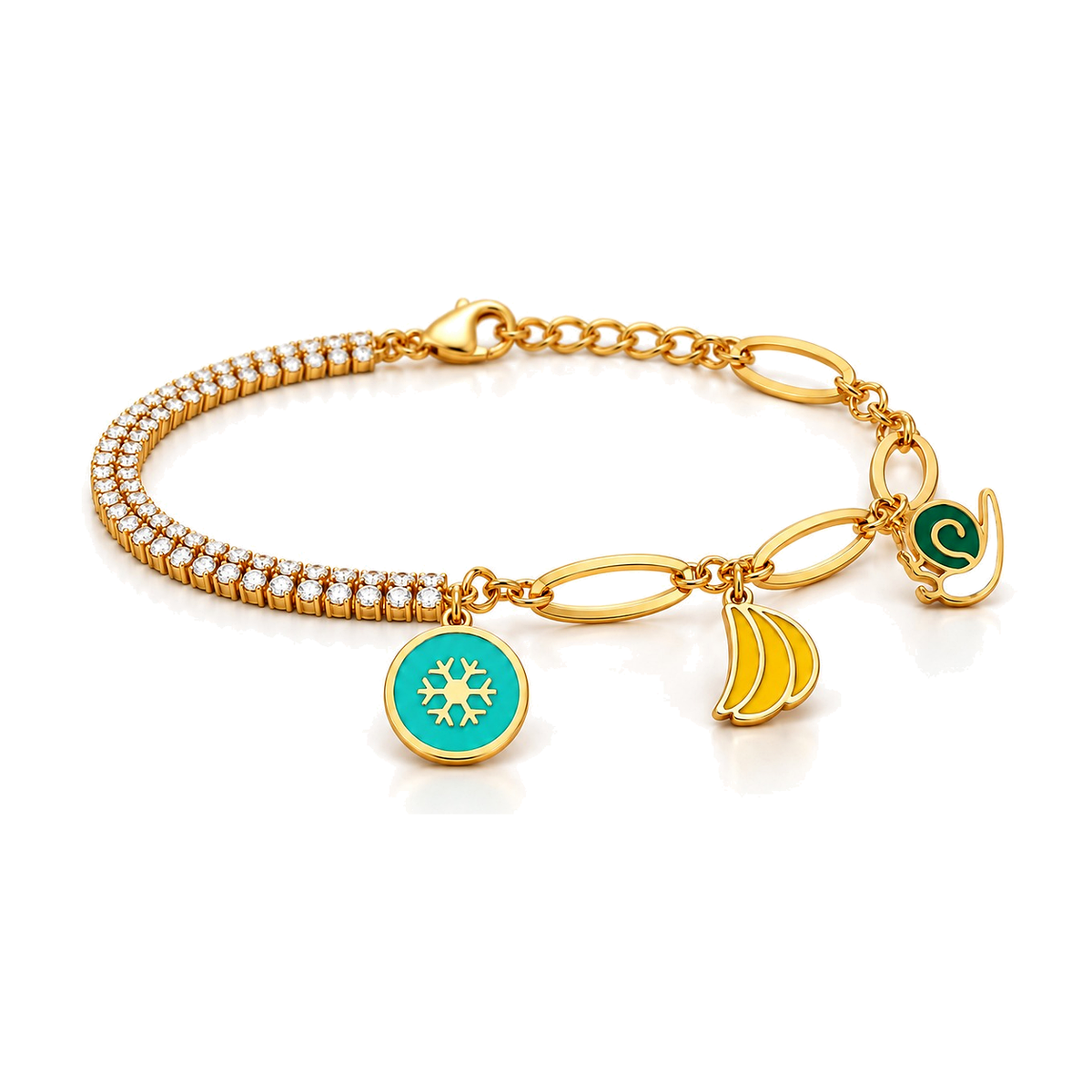 18K Gold Kids Chain Bracelet Colorful Pendants Design