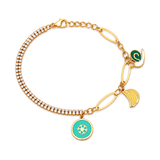 18K Gold Kids Chain Bracelet with Colourful Pendants Design