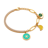 18K Gold Kids Chain Bracelet with Colourful Pendants Design
