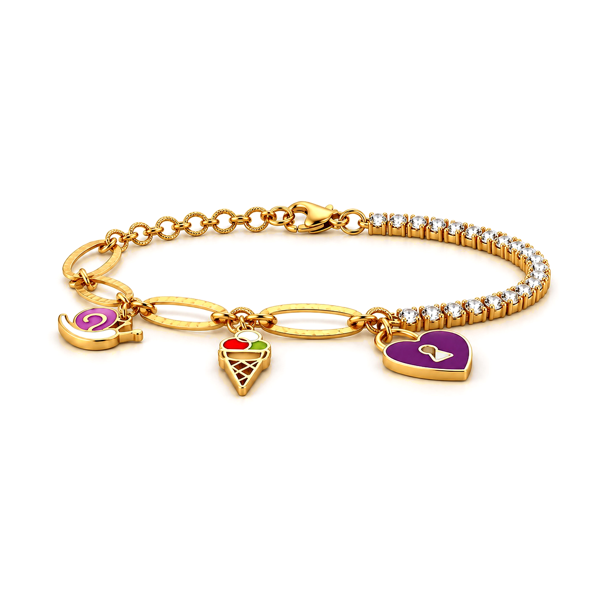18K Gold Kids Chain Bracelet Colorful Pendants Design