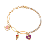 18K Gold Kids Chain Bracelet with Colourful Pendants Design