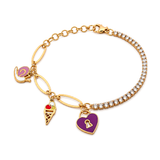 18K Gold Kids Chain Bracelet with Colourful Pendants Design