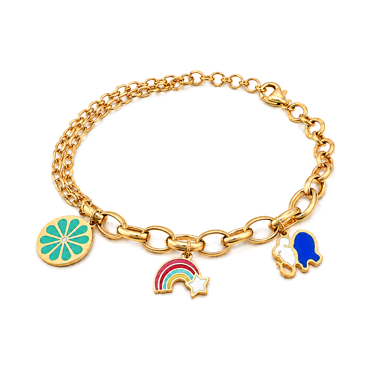 18K Gold Kids Chain Bracelet with Nature Design In Red