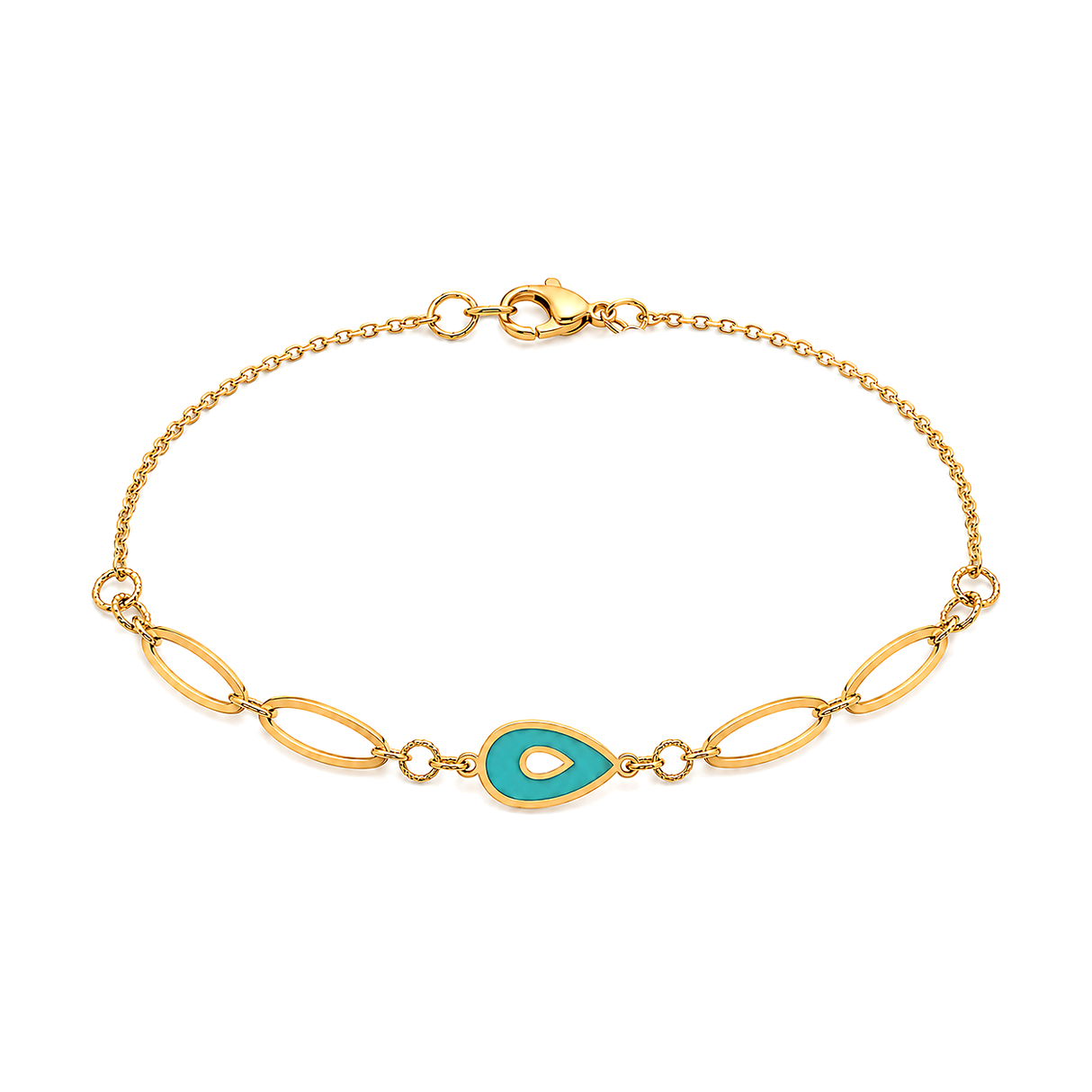18K Chain Bracelet with Stone Teardrop Design In Green