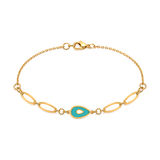 18K Chain Bracelet with Stone Teardrop Design In Green