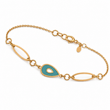 18K Chain Bracelet with Stone Teardrop Design In Green