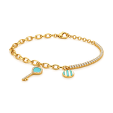 18K Gold Chain Bracelet Key Pendants and Colored Stones Design