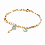 18K Chain Bracelet with Key Pendants Colored Stones Design