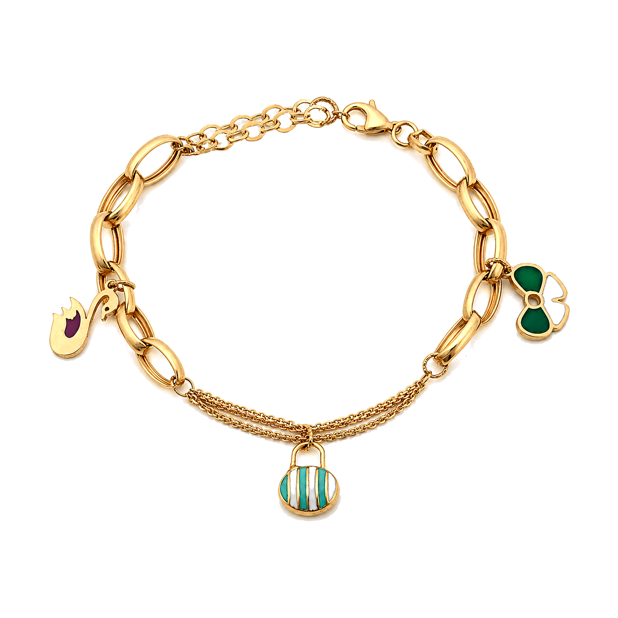 18K Chain Bracelet with Mixed Design In Colorful