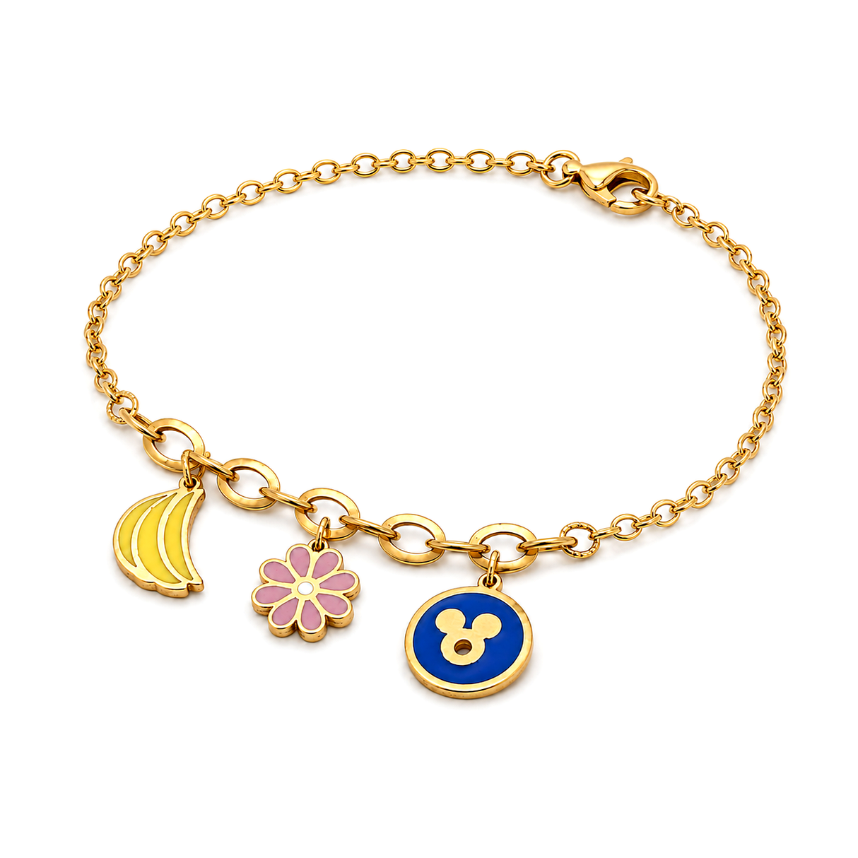 18K Chain Bracelet with Fine Painted Shapes Design