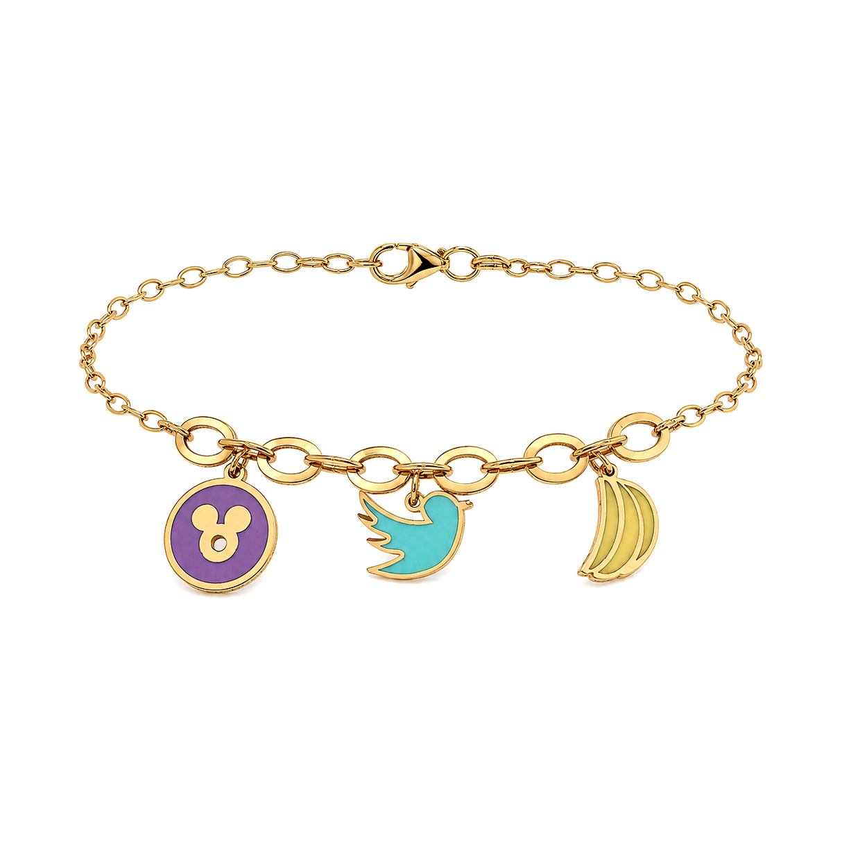 18K Chain Bracelet with Delicate Painted Shapes Design