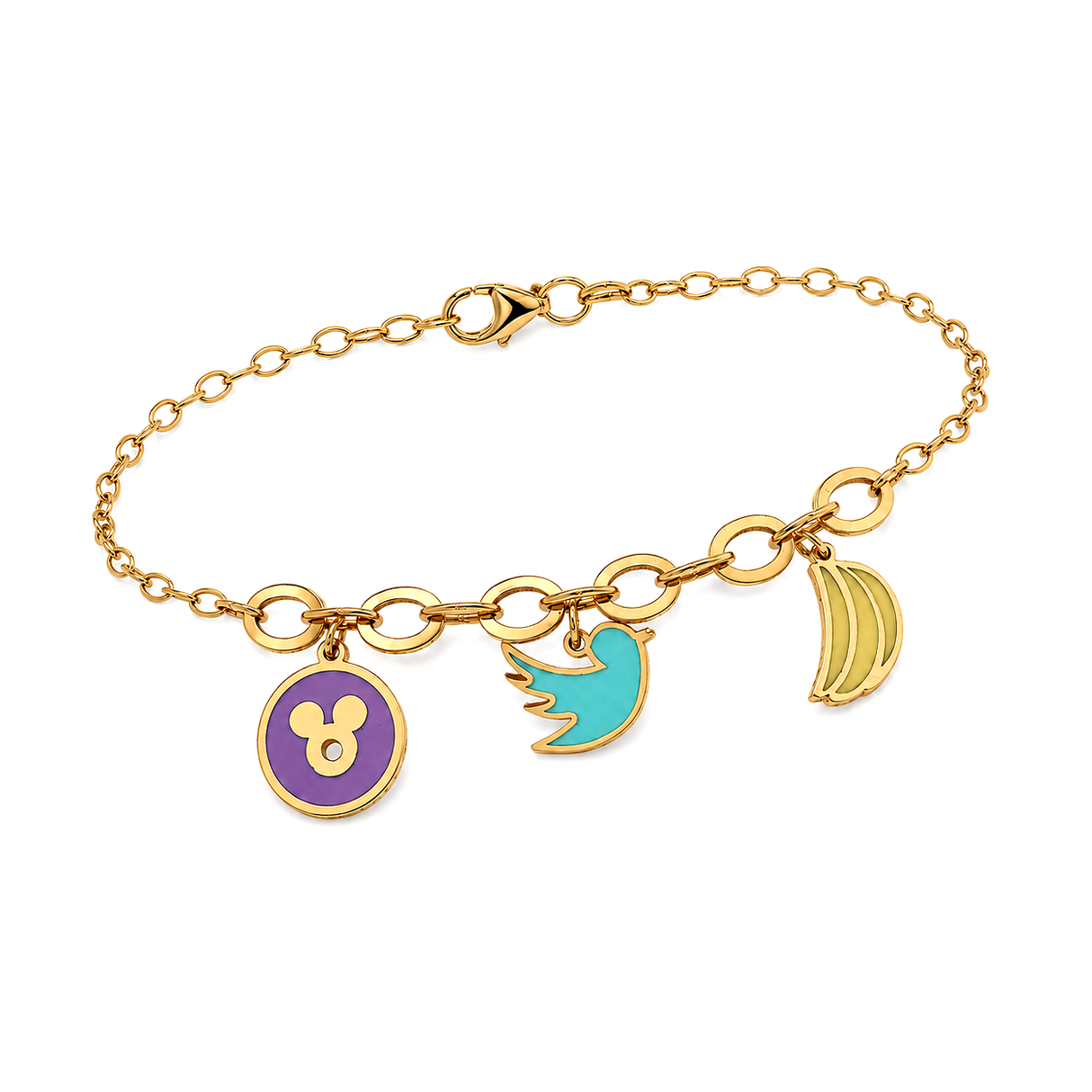 18K Chain Bracelet with Delicate Painted Shapes Design