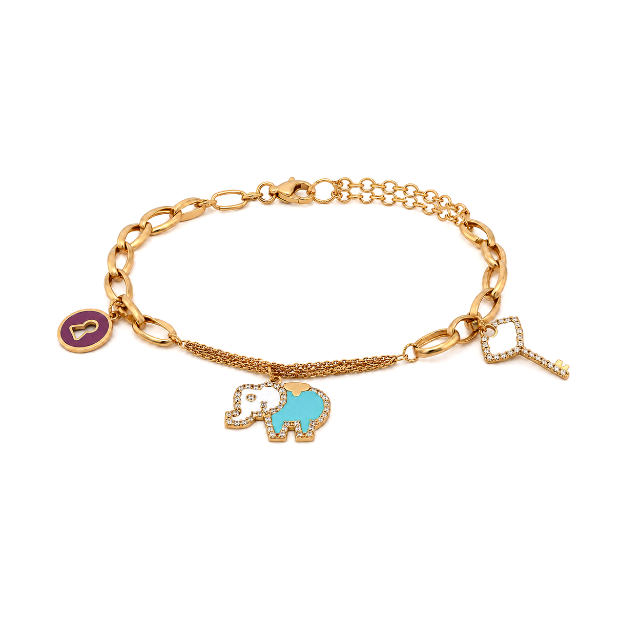 18K Gold Kids Chain Bracelet with Happy Elephant Design