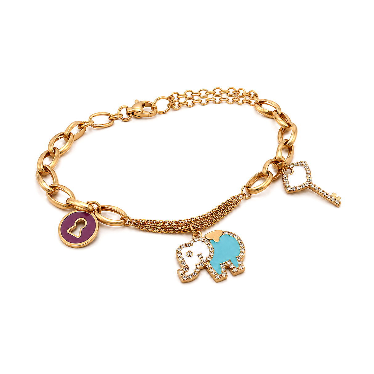 18K Gold Kids Chain Bracelet with Happy Elephant Design