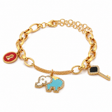 18K Gold Chain Bracelet Assorted Charms Design