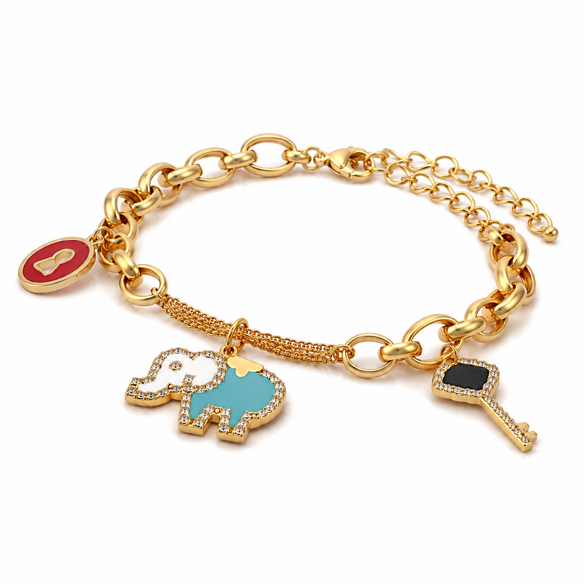 18K Gold Chain Bracelet Assorted Charms Design